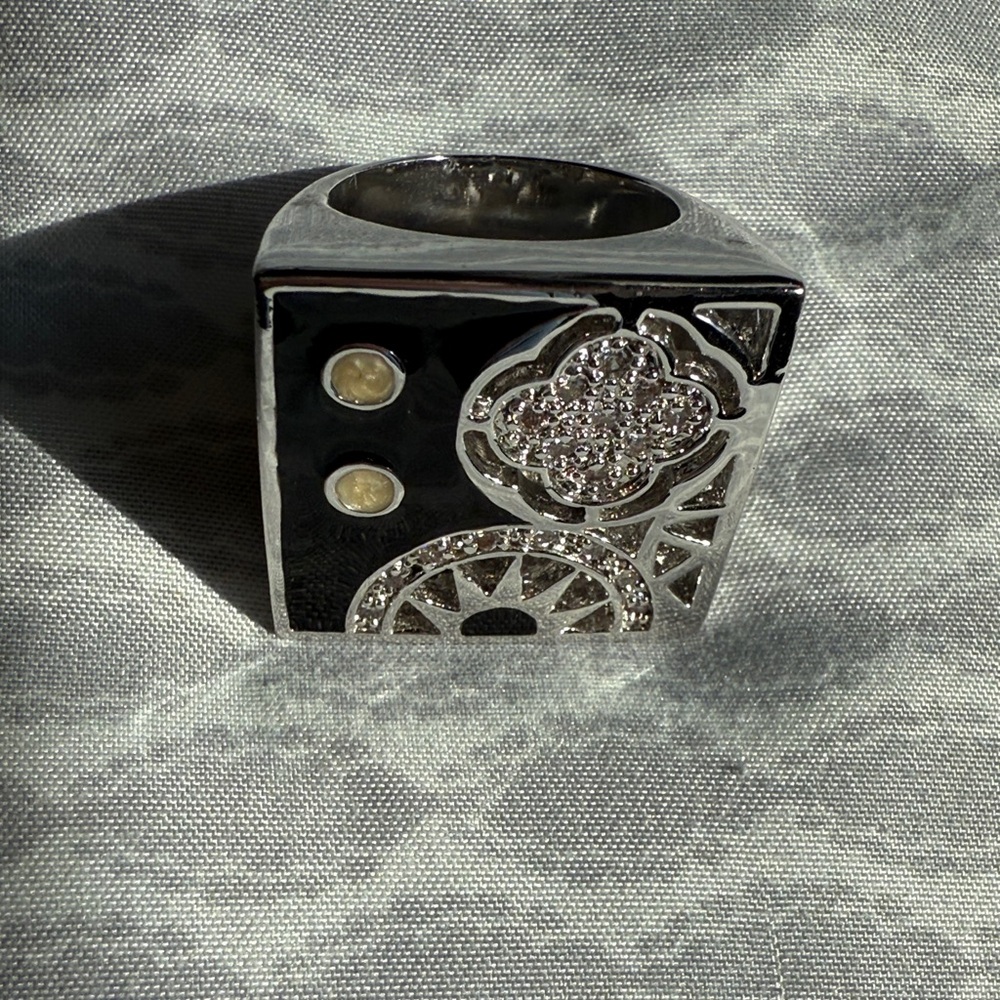 Silver and Black Geometric Statement Ring